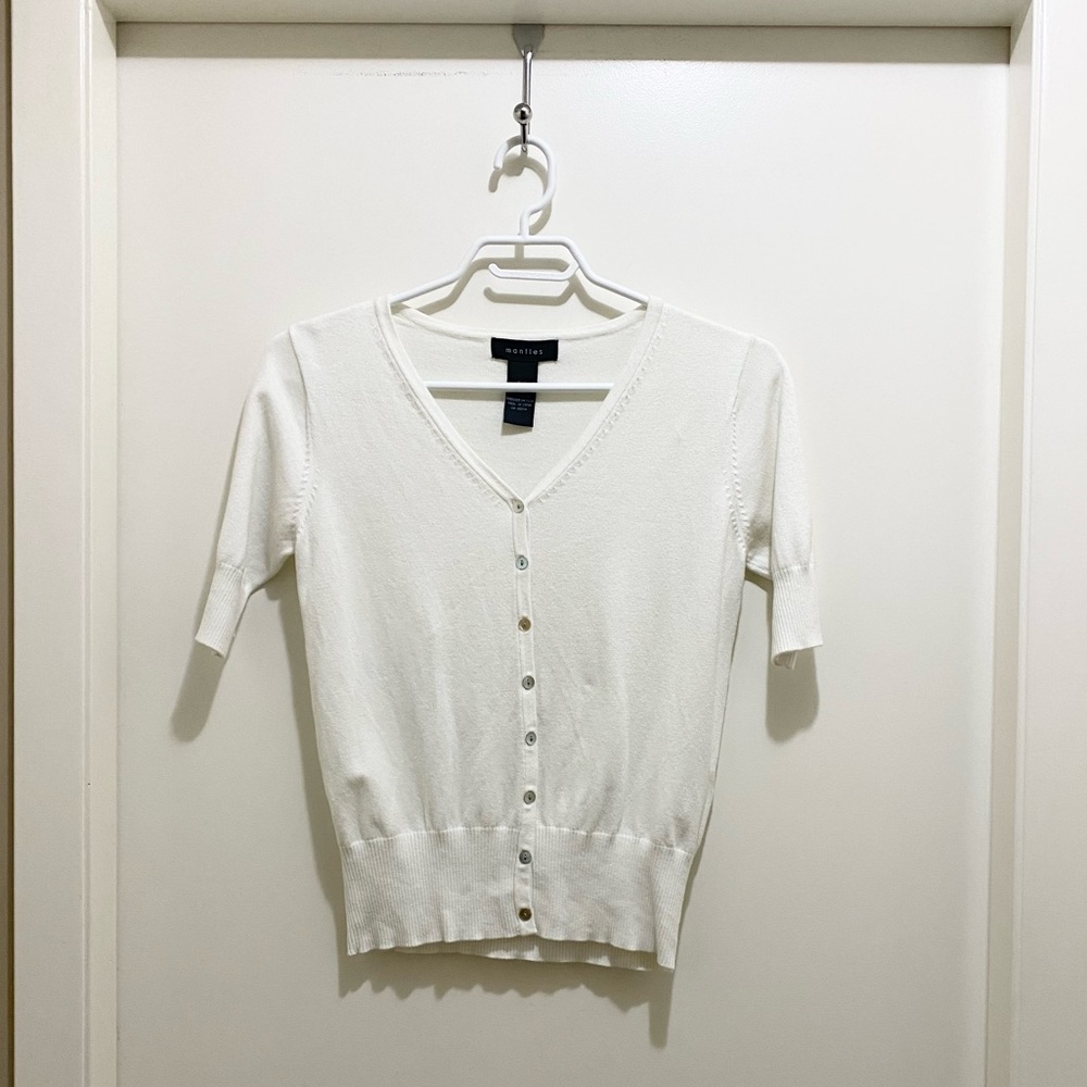 Mantles 3/4 Sleeve Pearl Button Cardigan White S